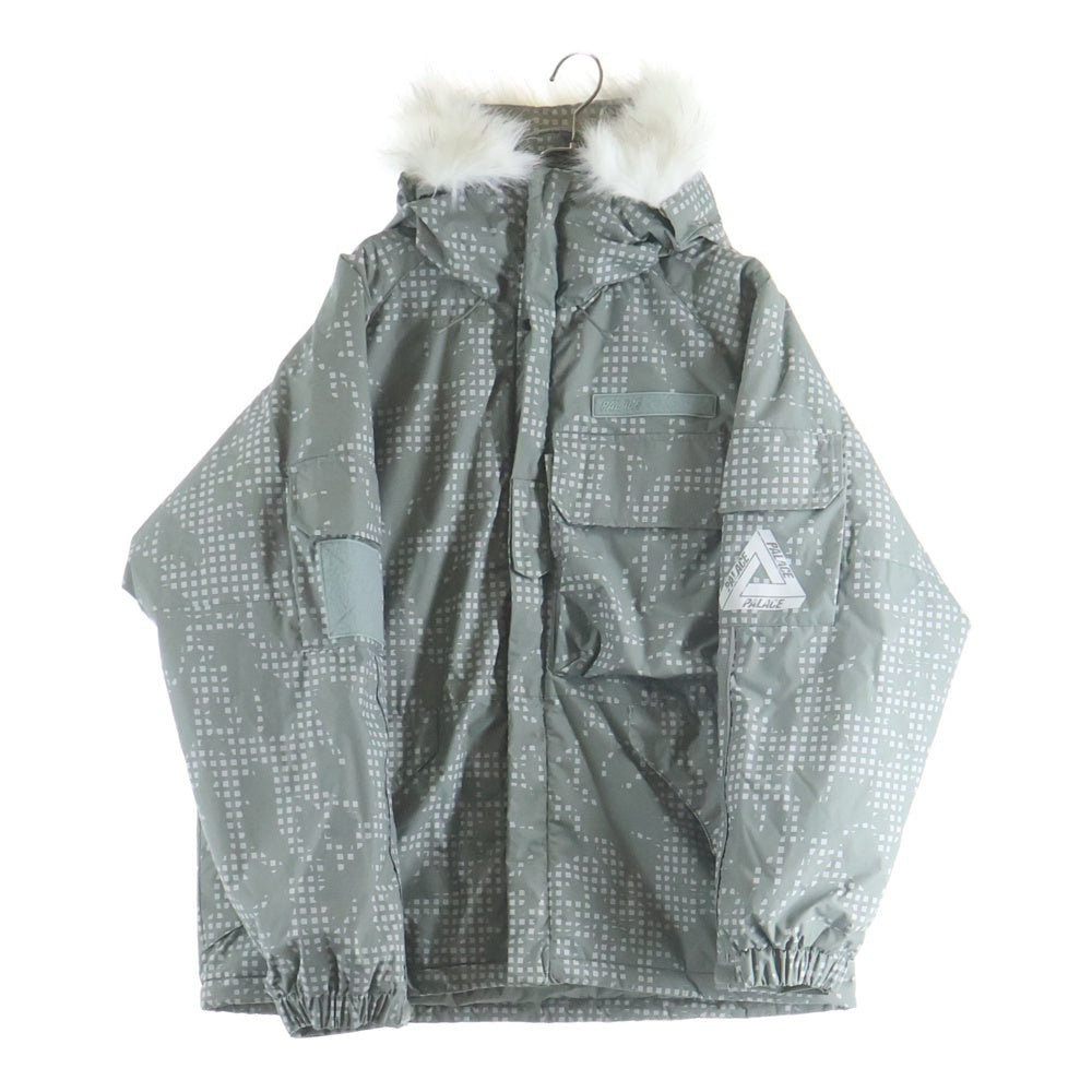 Palace Skateboards(パレススケートボーズ) 24AW PCWCS HOODED JACKET DIGI DPM ピーシーダブリューシーエス デジタルカモ総柄 ファーフーデッド パファージャケット グレー