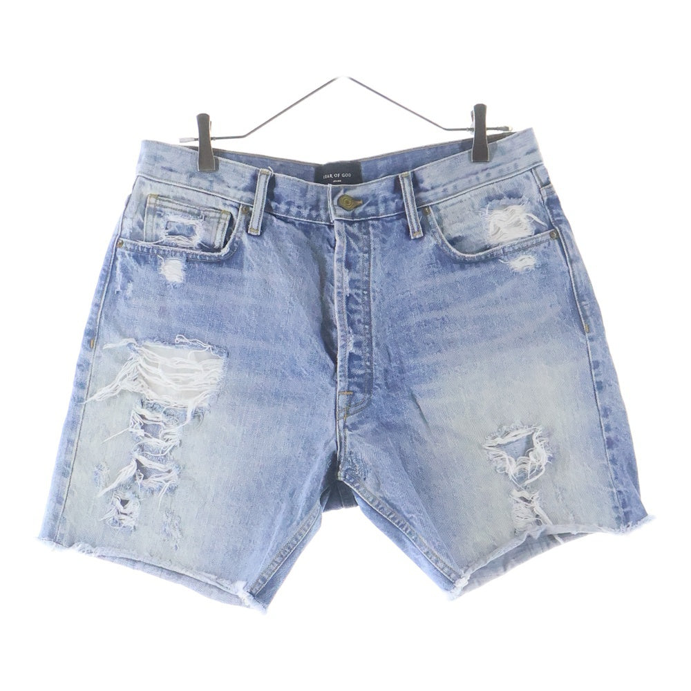 FEAR OF GOD(フィアオブゴッド) JEANS ダメージ加工 ボタンフライ デニムハーフパンツ インディゴ