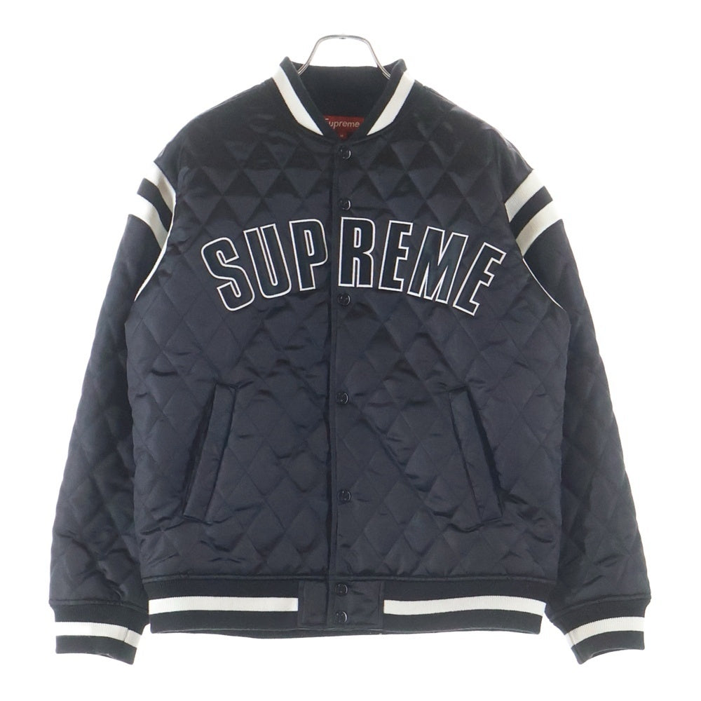 SUPREME(シュプリーム) 17SS Quilted Satin Varsity Jacket アーチロゴ キルテッドサテンバーシティジャケット ブラック
