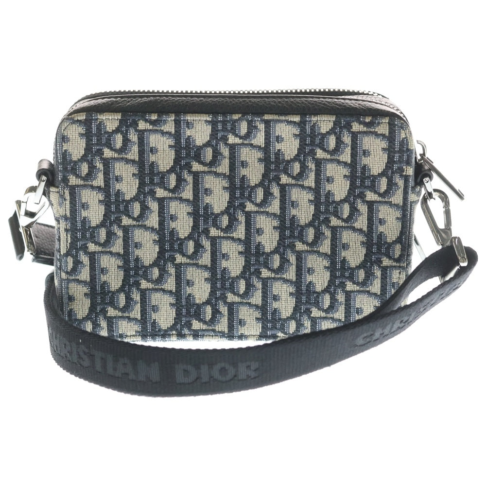 DIOR(ディオール) オブリーク ジャガード ストラップ付 キャンバス レザー ジップアップショルダーバッグ ポーチ ネイビー 20BBC119YSE_H05E