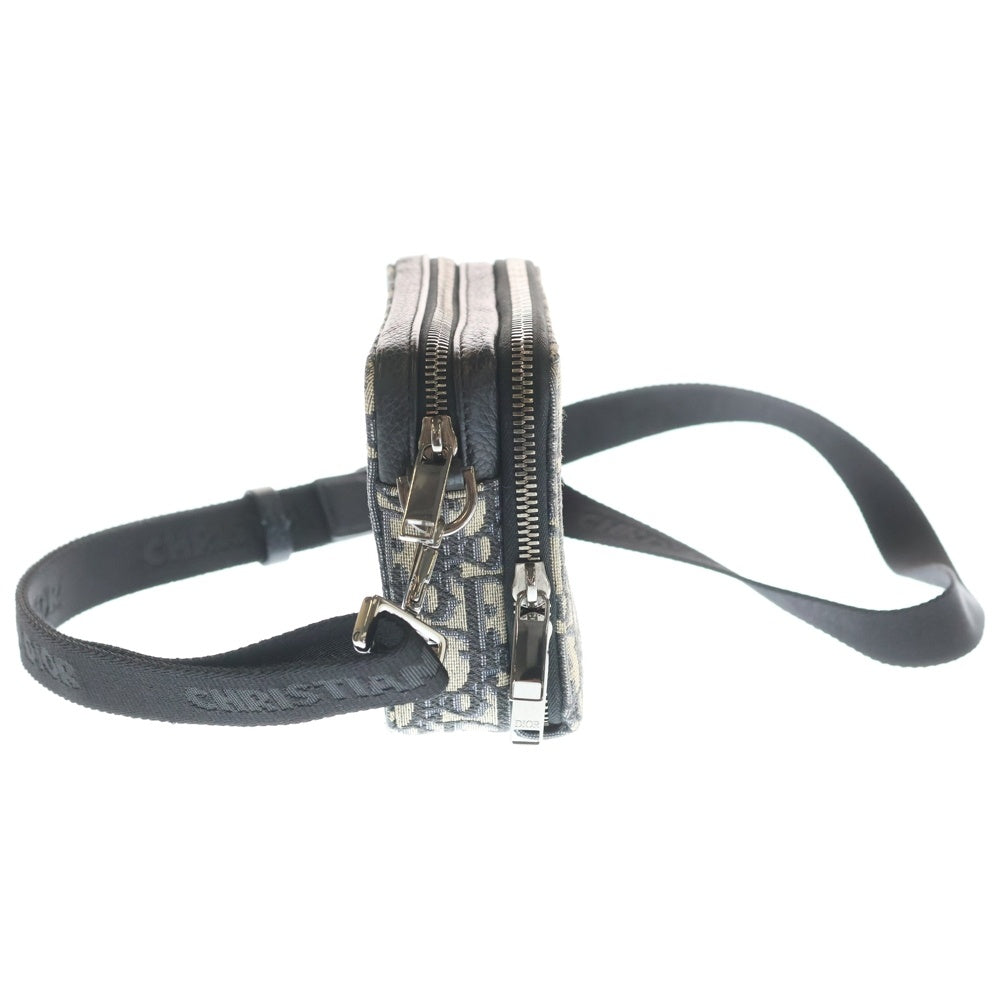 DIOR(ディオール) オブリーク ジャガード ストラップ付 キャンバス レザー ジップアップショルダーバッグ ポーチ ネイビー 20BBC119YSE_H05E