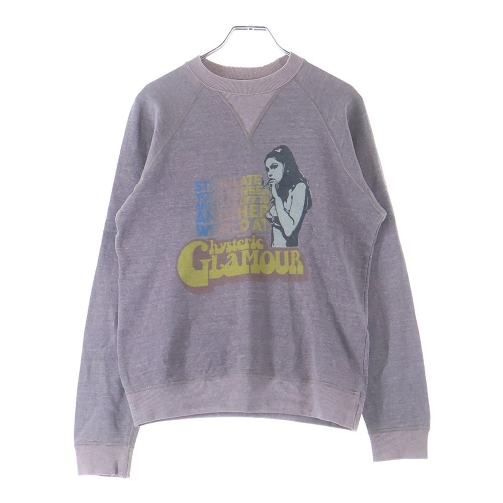 HYSTERIC GLAMOUR(ヒステリックグラマー) 90-00S VINTAGE ヴィンテージ Hタグ フロントプリント ラグランスリーブ クルーネックスウェットトレーナー ライトパープル 2CS-4290