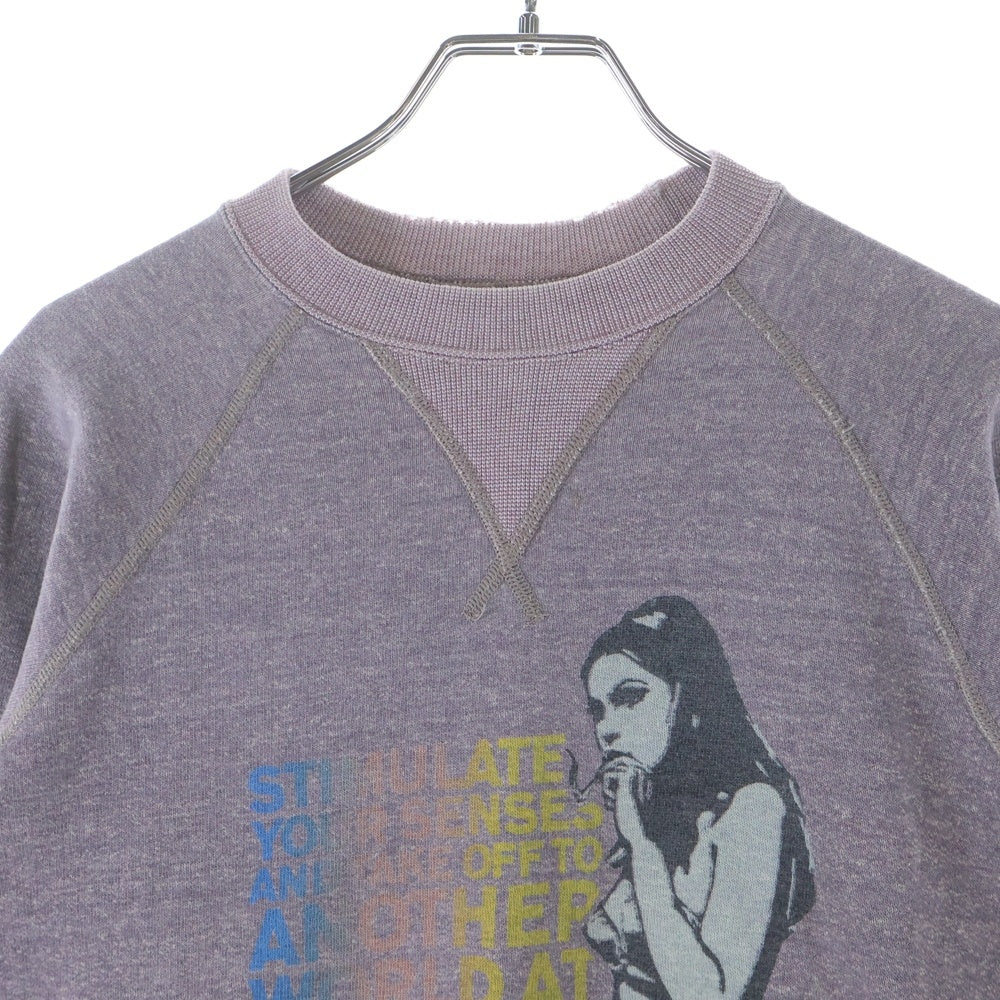 HYSTERIC GLAMOUR(ヒステリックグラマー) 90-00S VINTAGE ヴィンテージ Hタグ フロントプリント ラグランスリーブ クルーネックスウェットトレーナー ライトパープル 2CS-4290