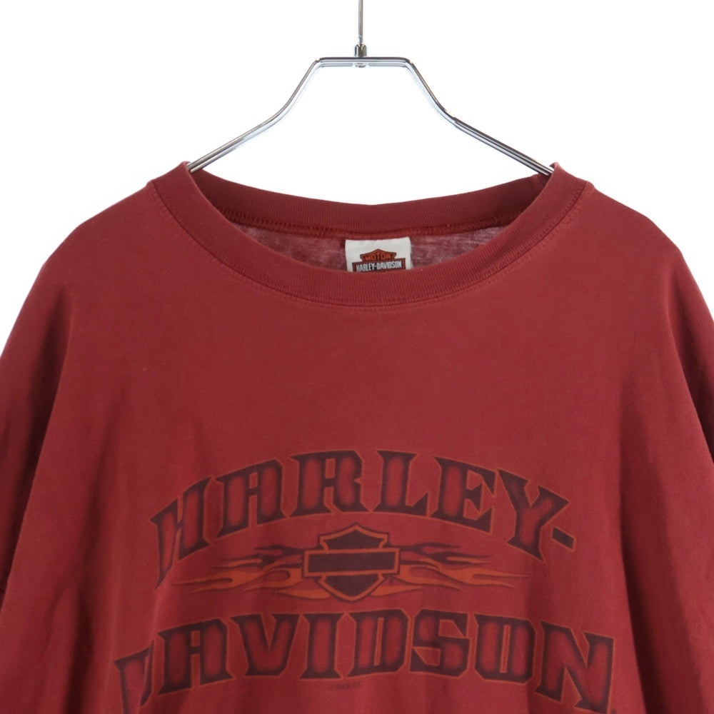 HARLEY DAVIDSON(ハーレーダビッドソン) 00S VINTAGE FIRE PATTERN 2009 L/S TEE ヴィンテージ アームファイヤープリント フロントロゴTシャツ 長袖クルーネックカットソー レッド