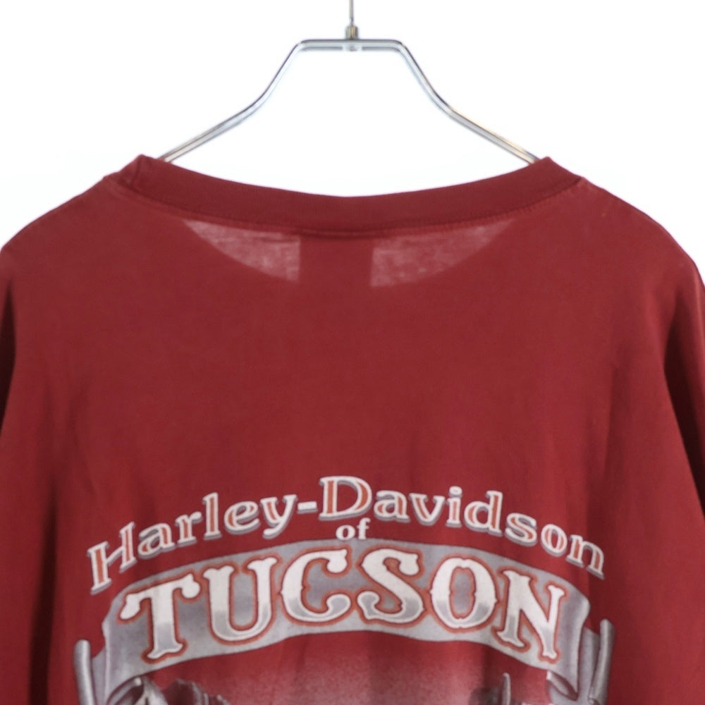 HARLEY DAVIDSON(ハーレーダビッドソン) 00S VINTAGE FIRE PATTERN 2009 L/S TEE ヴィンテージ アームファイヤープリント フロントロゴTシャツ 長袖クルーネックカットソー レッド