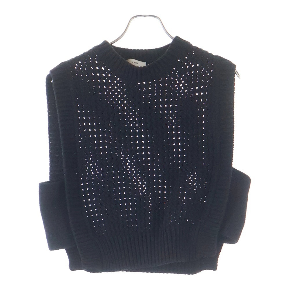 HYKE(ハイク) 23SS CROCHETED CROPPED SWEATER TOP クロシェ編み クロップド セーター ニット ネイビー レディース 231-11311 013