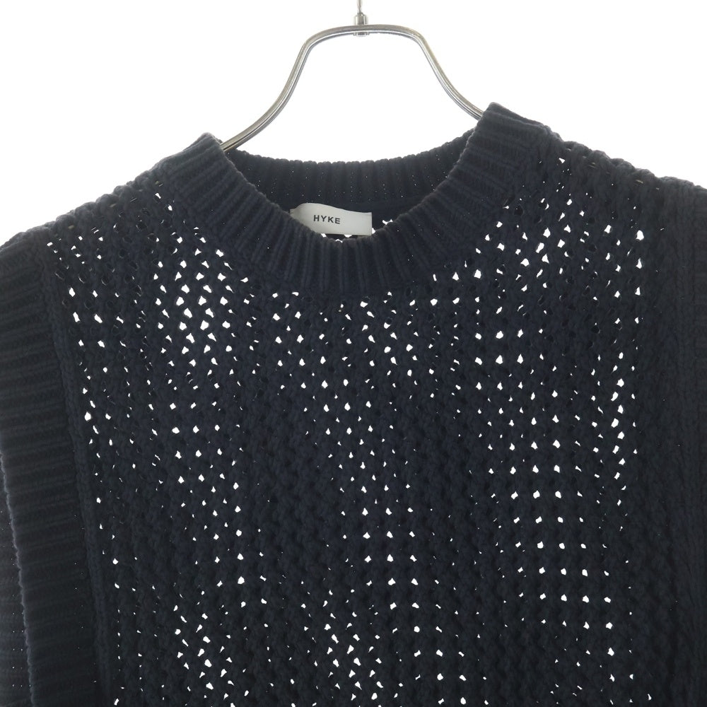 HYKE(ハイク) 23SS CROCHETED CROPPED SWEATER TOP クロシェ編み クロップド セーター ニット ネイビー レディース 231-11311 013