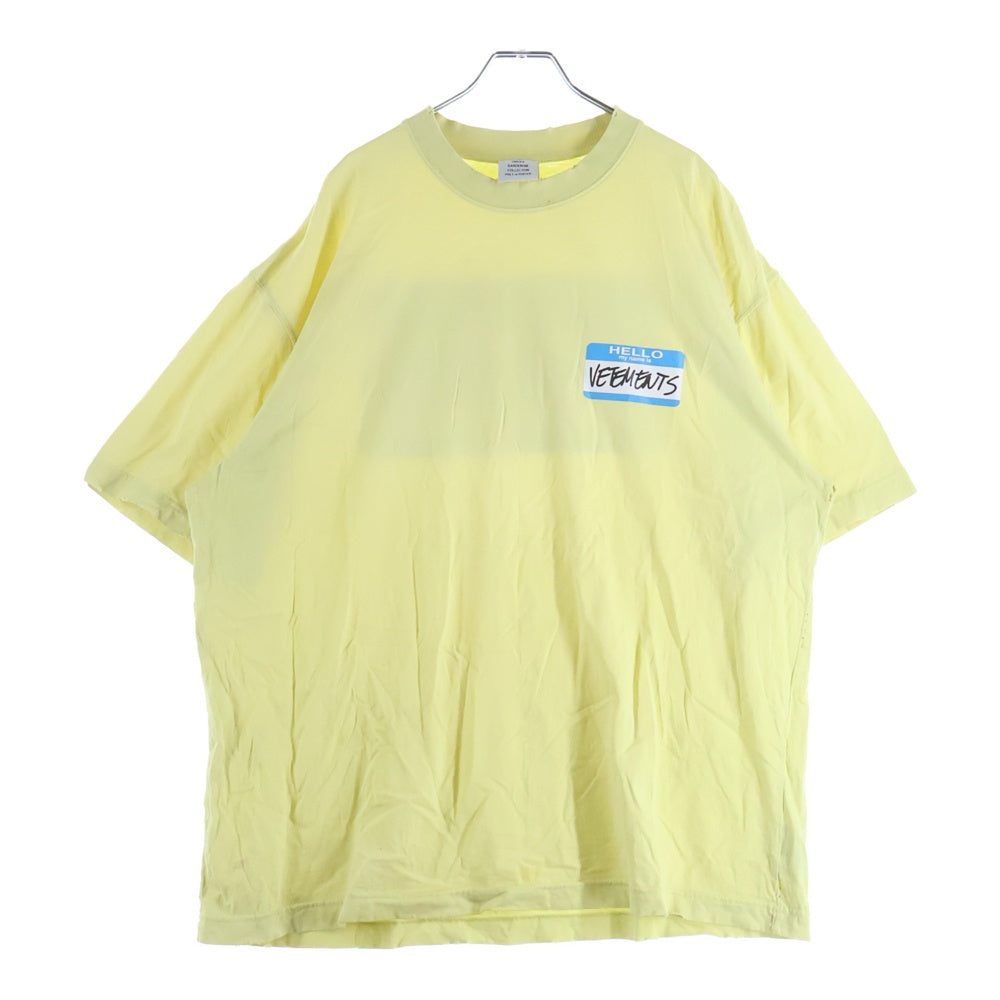 VETEMENTS(ヴェトモン) HELLO MY NAME IS FADED ハロー マイネーム イズ ヴェトモン フェイデッド クルーネックプルオーバー 半袖Tシャツカットソー イエロー UL63TR640Y