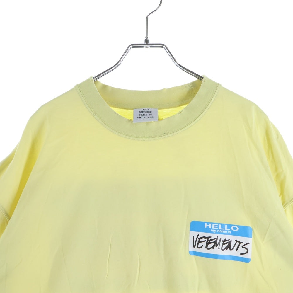 VETEMENTS(ヴェトモン) HELLO MY NAME IS FADED ハロー マイネーム イズ ヴェトモン フェイデッド クルーネックプルオーバー 半袖Tシャツカットソー イエロー UL63TR640Y