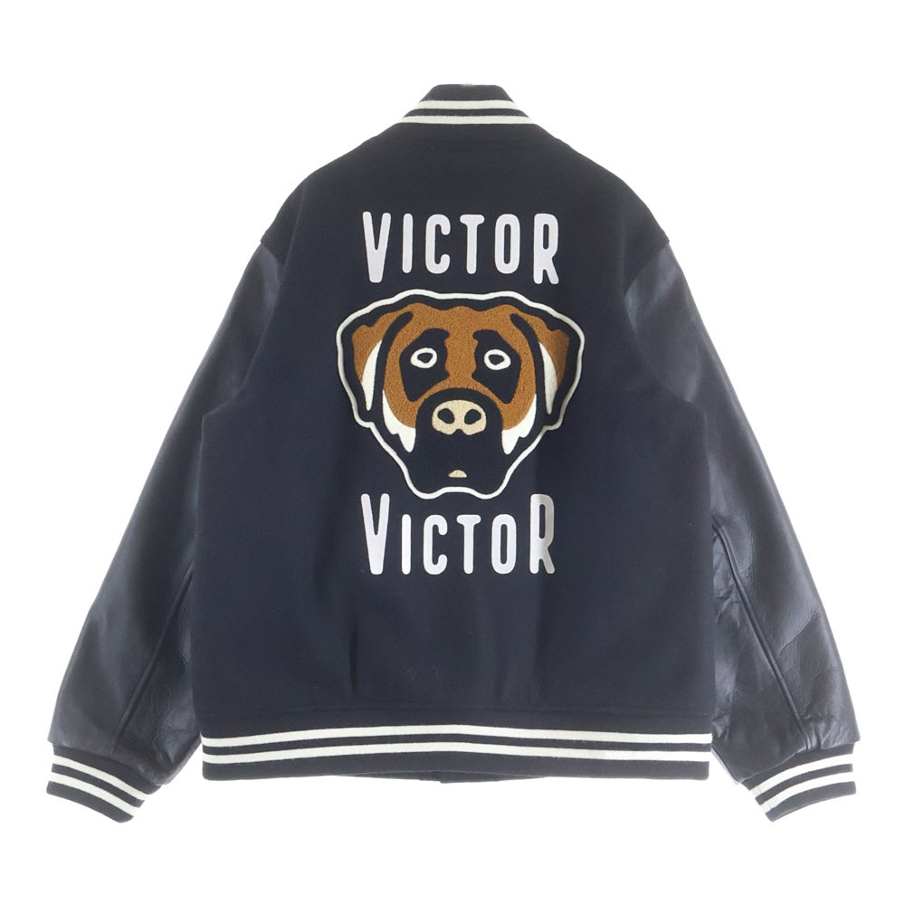 NO BRAND(ノーブランド) (Victor Victor Worldwide/ビクタービクター ワールドワイド) Varsity Jacket ロゴパッチ レザー切り替え ウール バーシティジャケット スタジャン ブラック