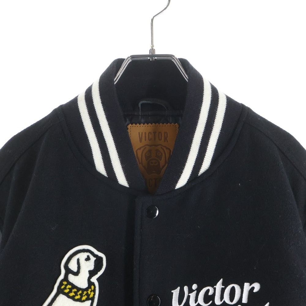 NO BRAND(ノーブランド) (Victor Victor Worldwide/ビクタービクター ワールドワイド) Varsity Jacket ロゴパッチ レザー切り替え ウール バーシティジャケット スタジャン ブラック