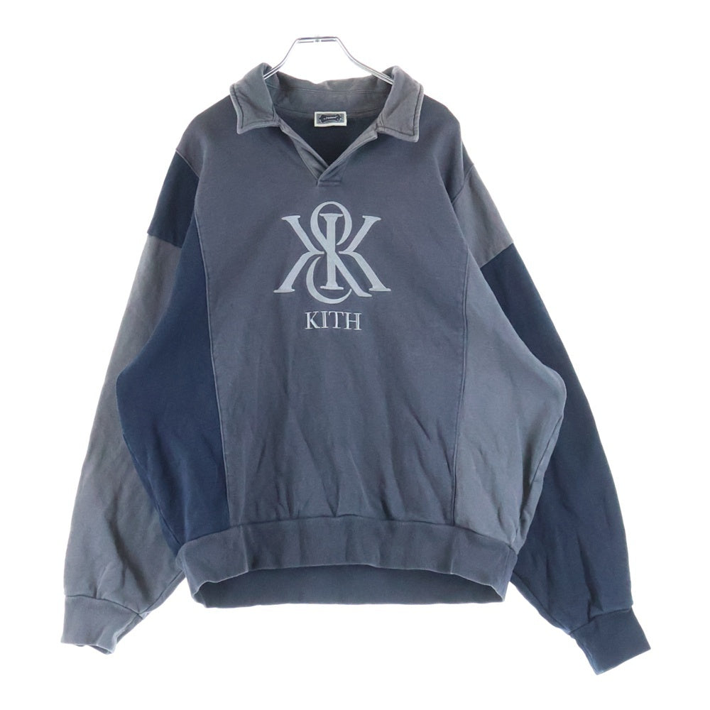 KITH(キス) フロントロゴエンブロイダリー バイカラー プルオーバースウェットポロ グレー/ネイビー 24-070-060-0000-3-0