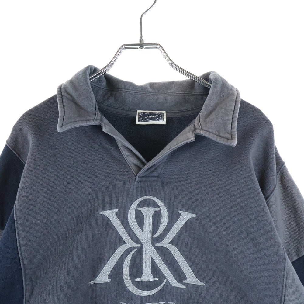 KITH(キス) フロントロゴエンブロイダリー バイカラー プルオーバースウェットポロ グレー/ネイビー 24-070-060-0000-3-0