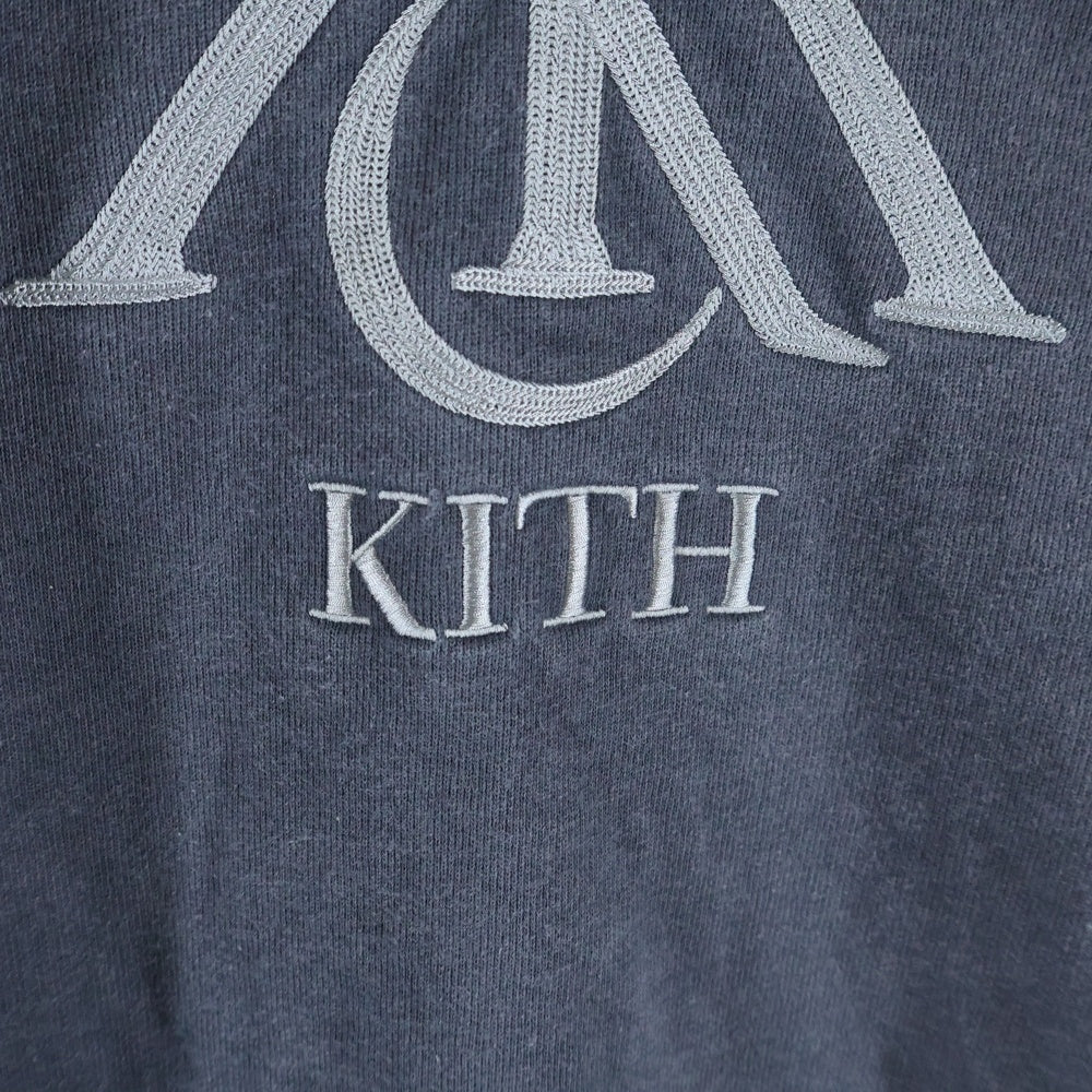 KITH(キス) フロントロゴエンブロイダリー バイカラー プルオーバースウェットポロ グレー/ネイビー 24-070-060-0000-3-0