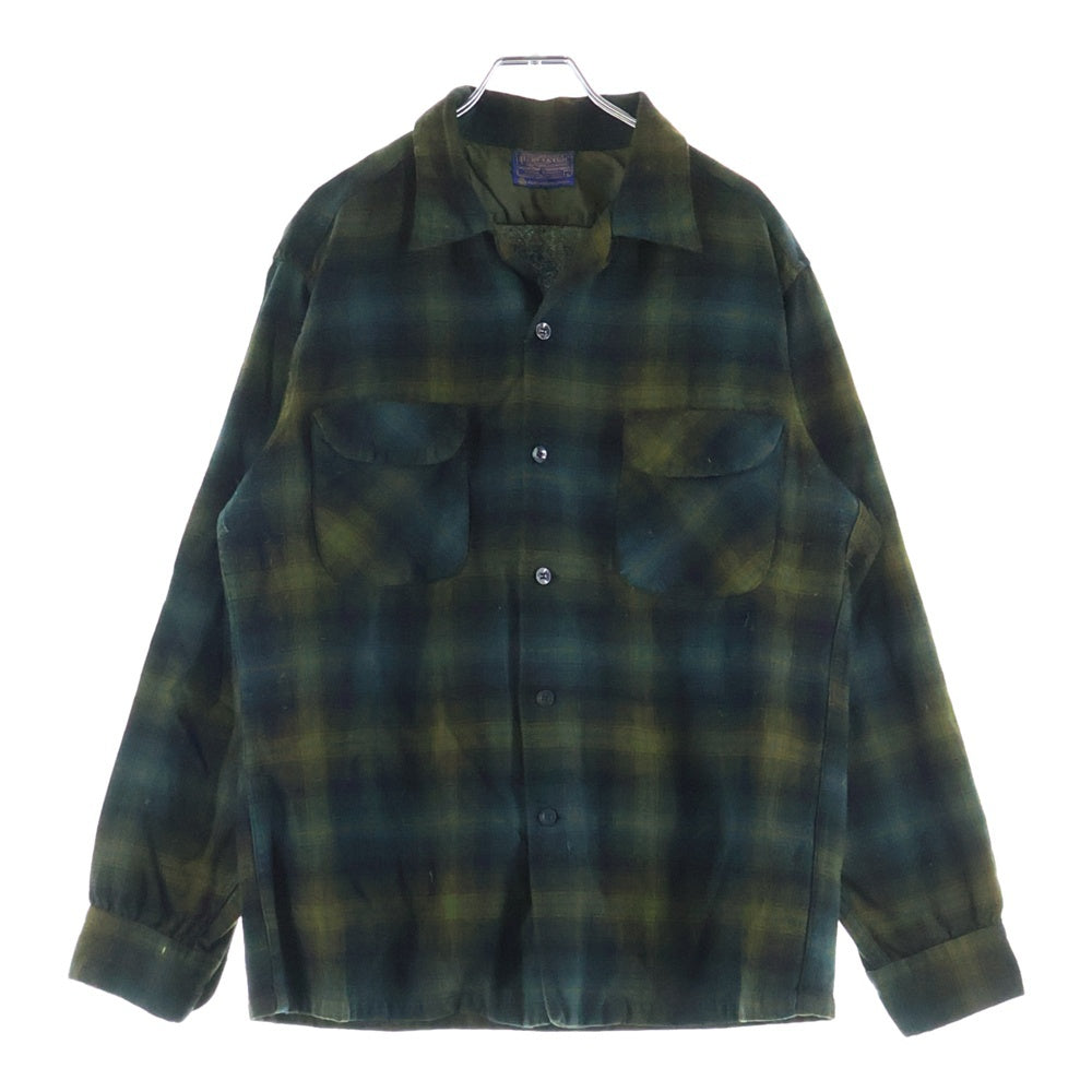 PENDLETON(ペンドルトン) 60S VINTAGE ヴィンテージ ウール チェック 長袖オープンカラーシャツ ボードシャツ カーキ
