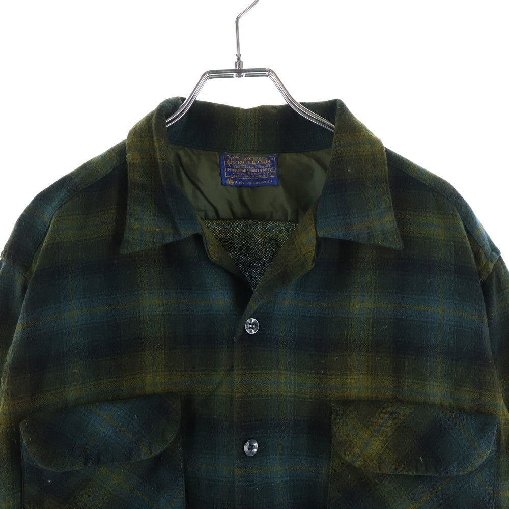 PENDLETON(ペンドルトン) 60S VINTAGE ヴィンテージ ウール チェック 長袖オープンカラーシャツ ボードシャツ カーキ