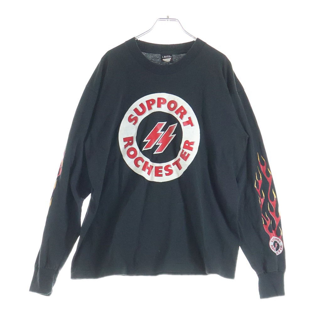 VINTAGE(ヴィンテージ) 90S HA SUPPORT 81 ROCHESTER SCREEN STARS ヘルエンジェル ロチェスター ファイアーパターン クルーネック長袖Tシャツ カットソー ブラック