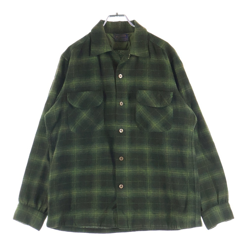 PENDLETON(ペンドルトン) 50S VINTAGE ヴィンテージ ウール チェック 長袖オープンカラーシャツ ボードシャツ グリーン