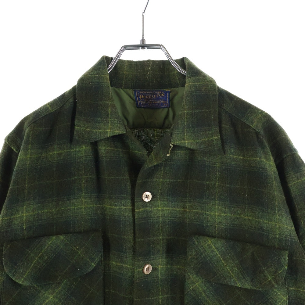 PENDLETON(ペンドルトン) 50S VINTAGE ヴィンテージ ウール チェック 長袖オープンカラーシャツ ボードシャツ グリーン