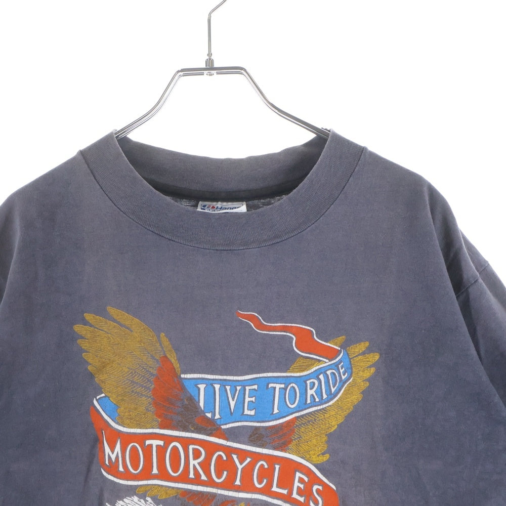 VINTAGE(ヴィンテージ) 80-90S ハーレーダビッドソン モーターサイクル 両面プリント クルーネック半袖Tシャツ カットソー グレー