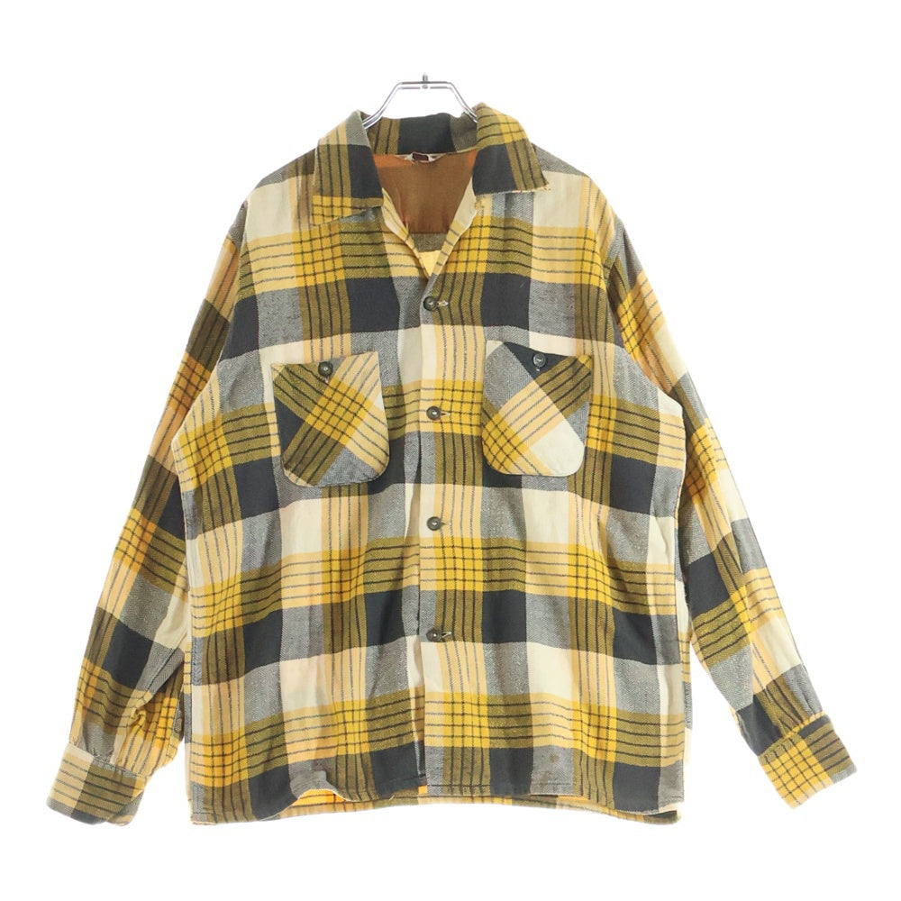 VINTAGE(ヴィンテージ) 50-60S VINTAGE SIMTEX ヴィンテージ シムテックス 三角タグ チェック 長袖オープンカラーフランネルシャツ イエロー