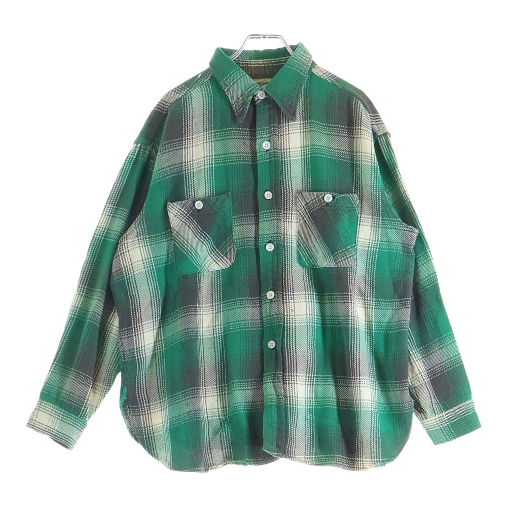 VINTAGE(ヴィンテージ) 50-60S VINTAGE BIG YANK USA製 ヴィンテージ ビッグヤンク マチ付き チェック 長袖ヘビーフランネルシャツ グリーン