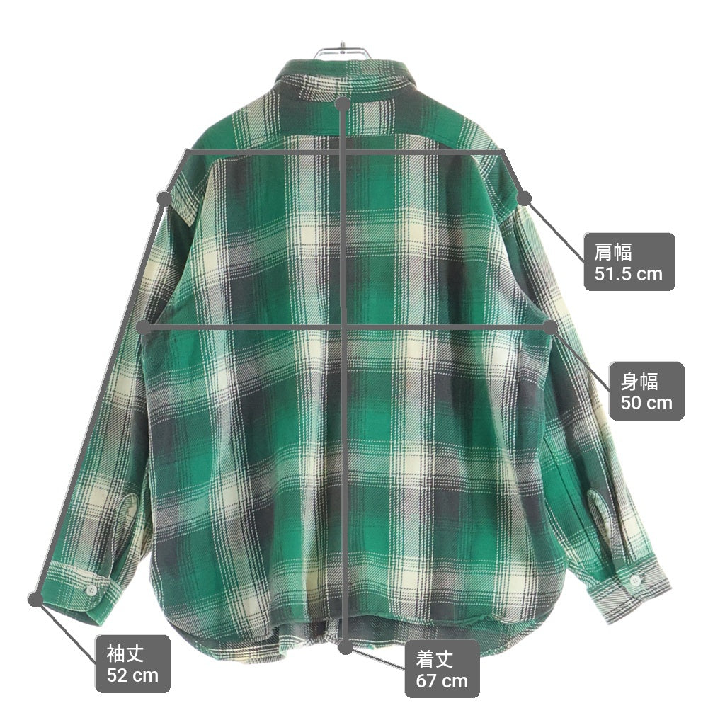 VINTAGE(ヴィンテージ) 50-60S VINTAGE BIG YANK USA製 ヴィンテージ ビッグヤンク マチ付き チェック 長袖ヘビーフランネルシャツ グリーン