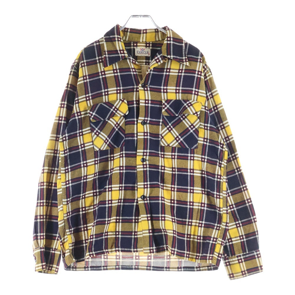 VINTAGE(ヴィンテージ) 50-60S VINTAGE CAMPUS ヴィンテージ キャンパス チェック 長袖プリントフランネル オープンカラーシャツ イエロー/ブラック