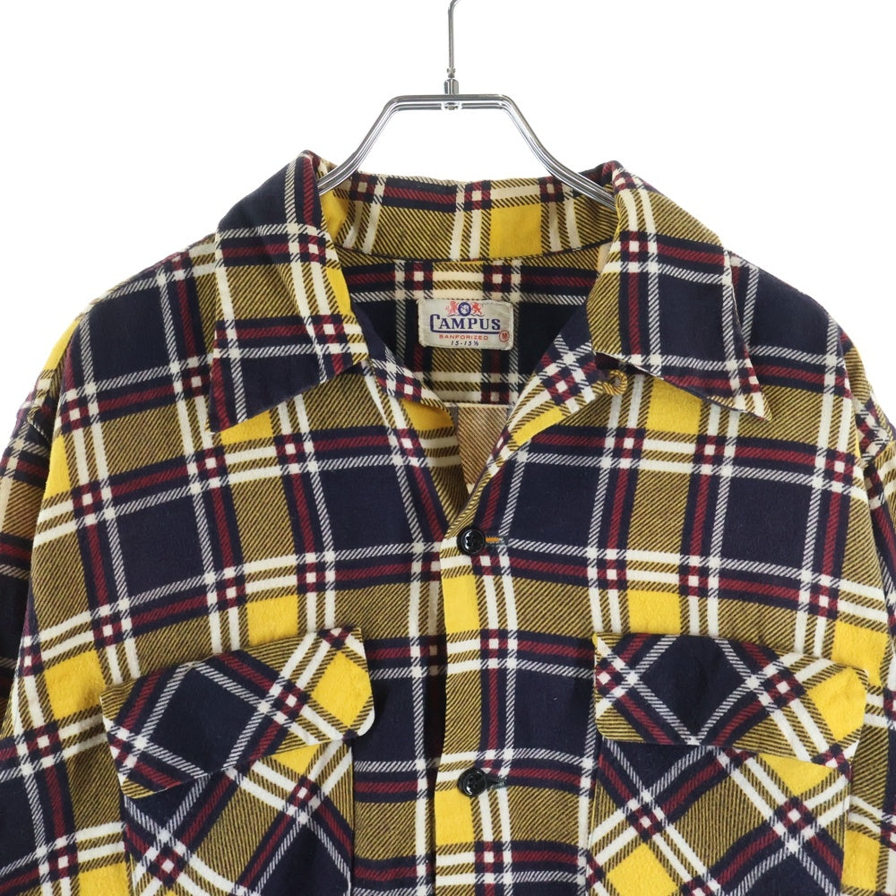 VINTAGE(ヴィンテージ) 50-60S VINTAGE CAMPUS ヴィンテージ キャンパス チェック 長袖プリントフランネル オープンカラーシャツ イエロー/ブラック