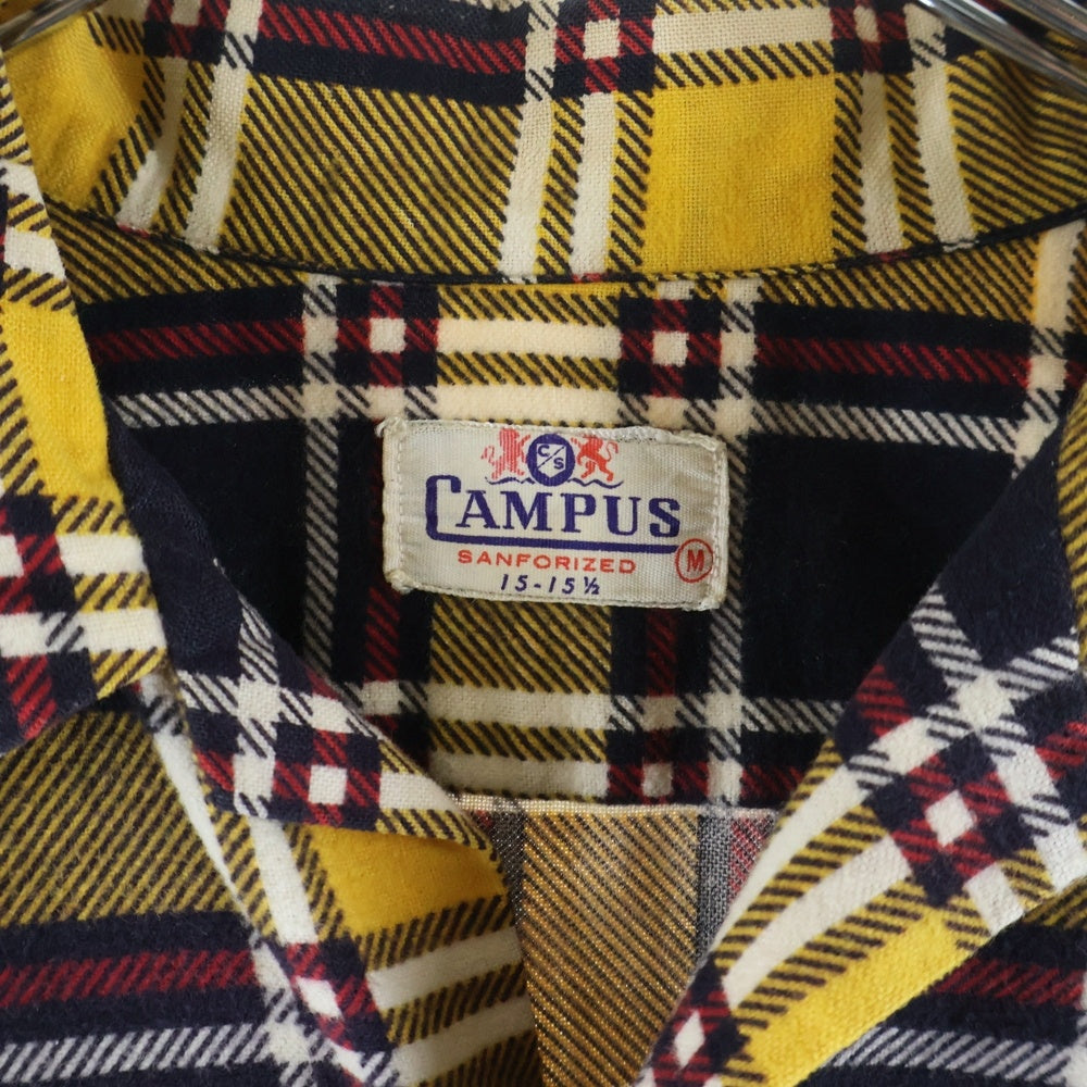 VINTAGE(ヴィンテージ) 50-60S VINTAGE CAMPUS ヴィンテージ キャンパス チェック 長袖プリントフランネル オープンカラーシャツ イエロー/ブラック