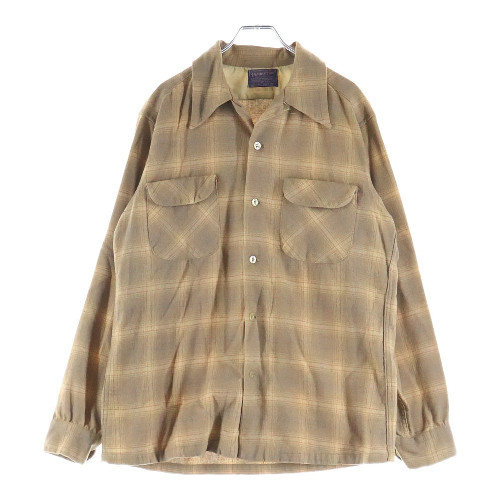 PENDLETON(ペンドルトン) 70S VINTAGE USA製 ヴィンテージ チェック ウール 長袖オープンカラーシャツ ボードシャツ ブラウン/オレンジ