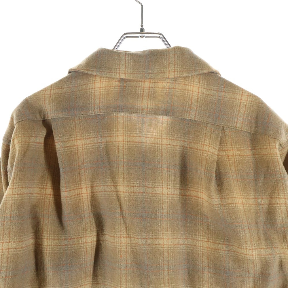 PENDLETON(ペンドルトン) 70S VINTAGE USA製 ヴィンテージ チェック ウール 長袖オープンカラーシャツ ボードシャツ ブラウン/オレンジ