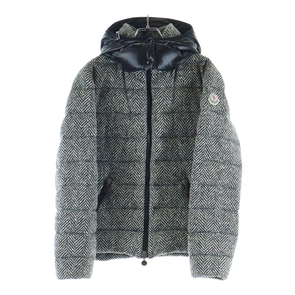 MONCLER(モンクレール) ASTERE ナイロン切り替え ツイード フーデッドダウンジャケット グレー/ブラック 120934696805