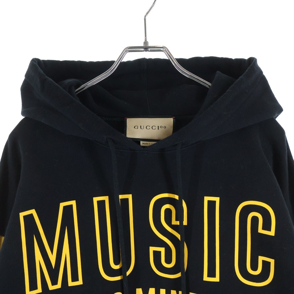 GUCCI(グッチ) MUSIC IS MINE ミュージックイズマイン 100周年記念 プリント プルオーバーパーカー フーディー ブラック 655469