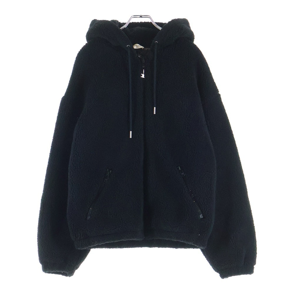 CELINE(セリーヌ) Boa Fleece Hoodie スタッズロゴ トリオンフ ジップアップ ボアフーデッドジャケット ブラック 2Y906699M