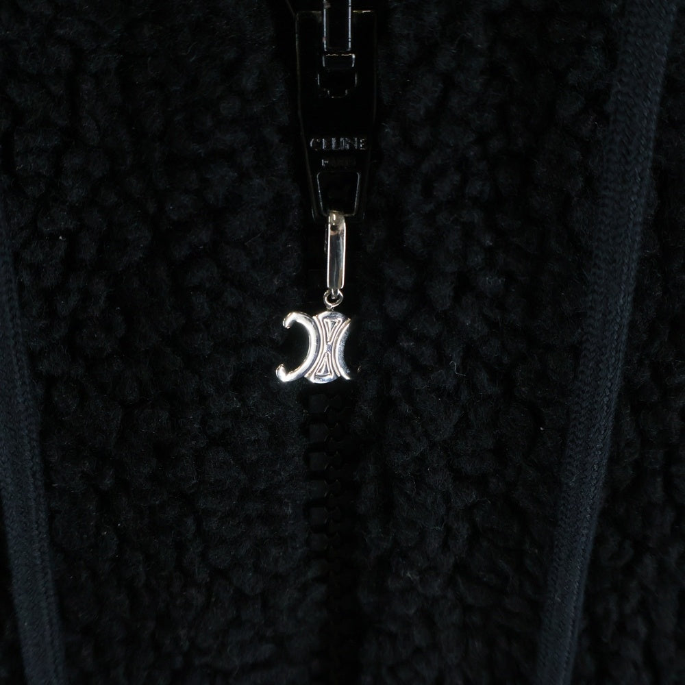 CELINE(セリーヌ) Boa Fleece Hoodie スタッズロゴ トリオンフ ジップアップ ボアフーデッドジャケット ブラック 2Y906699M