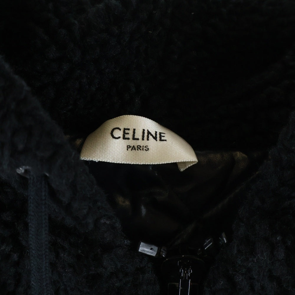 CELINE(セリーヌ) Boa Fleece Hoodie スタッズロゴ トリオンフ ジップアップ ボアフーデッドジャケット ブラック 2Y906699M