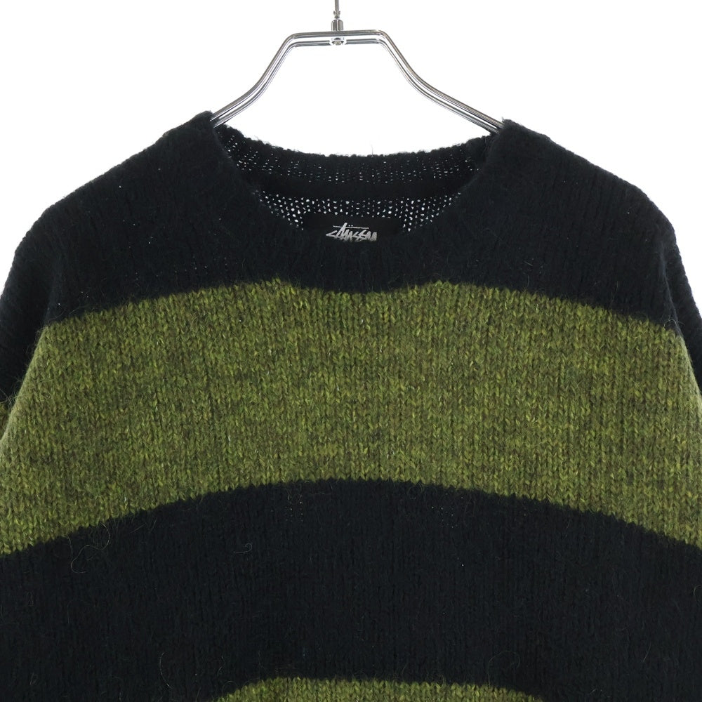 STUSSY(ステューシー) 25AW MOHAIR STRIPE SWEATER モヘヤ ストライプ クルーネックニットセーター グリーン/ブラック 25F117277