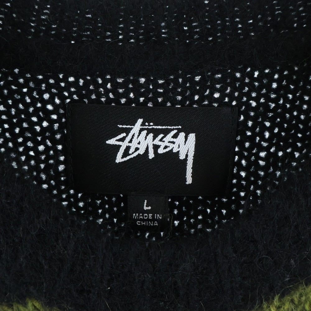 STUSSY(ステューシー) 25AW MOHAIR STRIPE SWEATER モヘヤ ストライプ クルーネックニットセーター グリーン/ブラック 25F117277