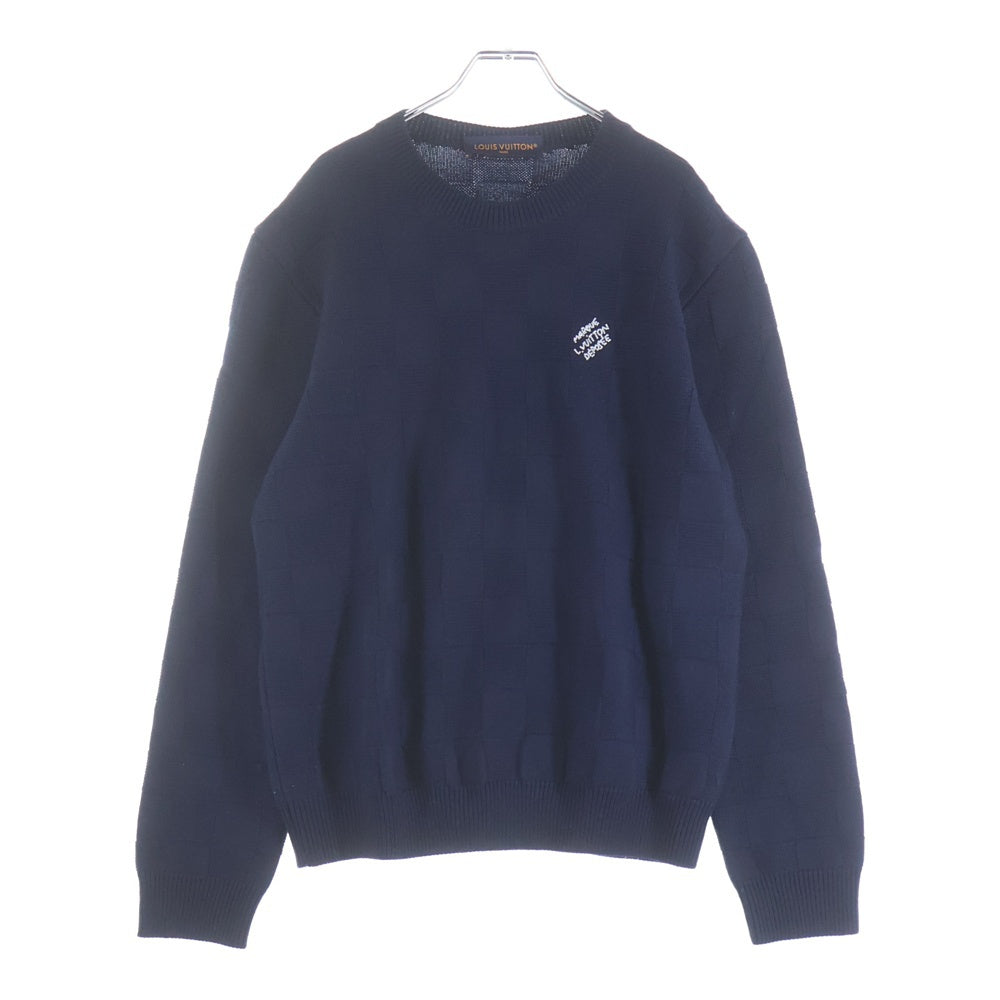 LOUIS VUITTON ルイヴィトン 24SS PEARL SIGNATURE DAMIER CREWNECK SWEATER WOOL パール シグネチャーロゴ ダミエ ウール クルーネックニットセーター ネイビー RM241 ZLL HQN69W LOUIS VUITTON(ルイヴィトン) 24SS PEARL SIGNATURE DAMIER CREWNECK