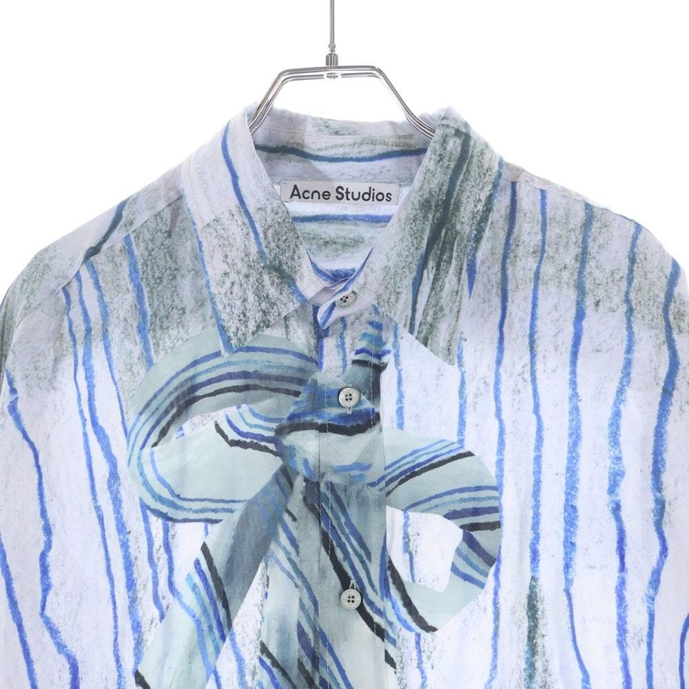 Acne Studios(アクネ ストゥディオズ) 25SS BUTTON UP SHIRT ボタン アップ レーヨン ストライプ長袖シャツ ブルー FN-MN-SHIR000890