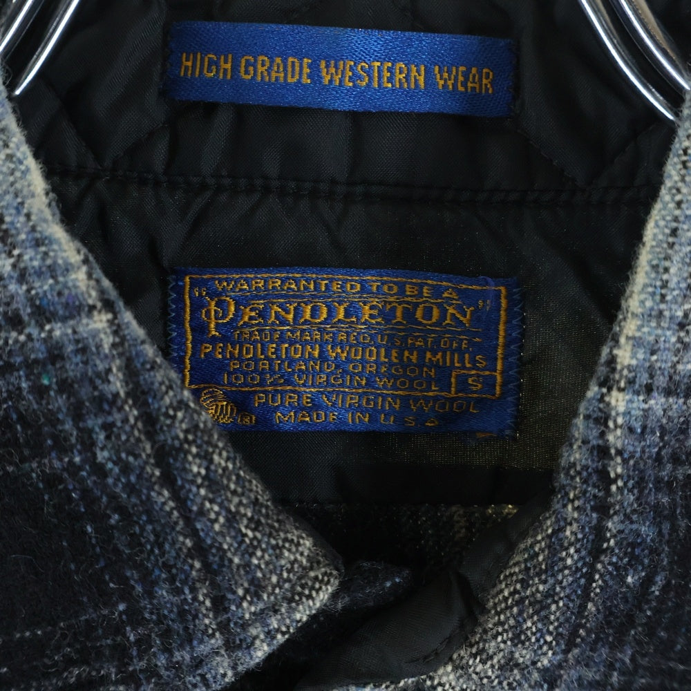 PENDLETON(ペンドルトン) 70S VINTAGE USA製 ウール チェック スナップボタン 長袖シャツ グレー
