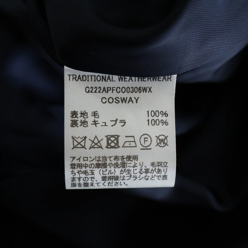 Traditional Weatherwear(トラディショナル ウェザーウェア) 5ボタン ステンカラー ラグランスリーブ ウール ロングコート ネイビー G222APFCO0306WX