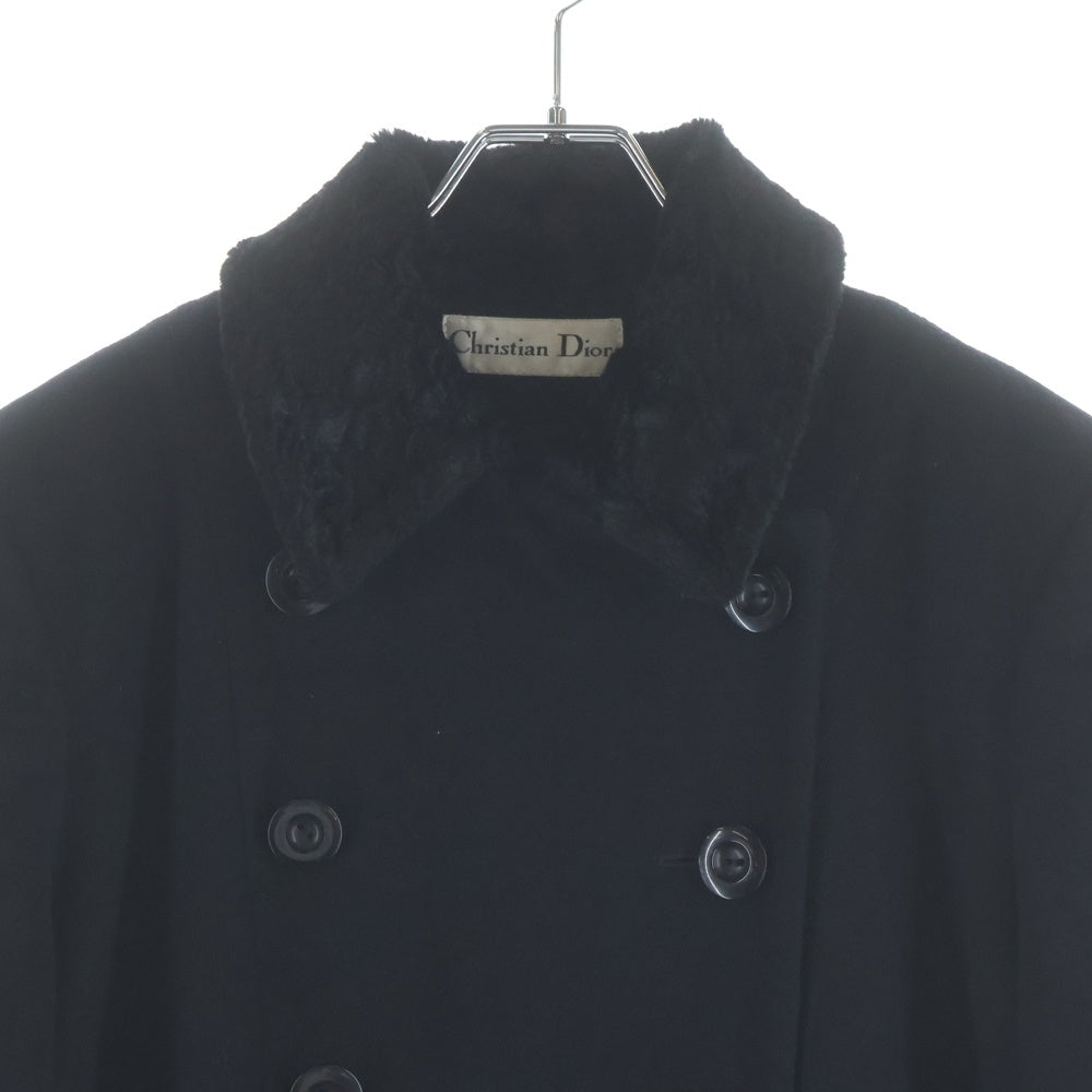 Christian Dior(クリスチャンディオール) ファーカラー ウール ダブルロングコート レディース ブラック