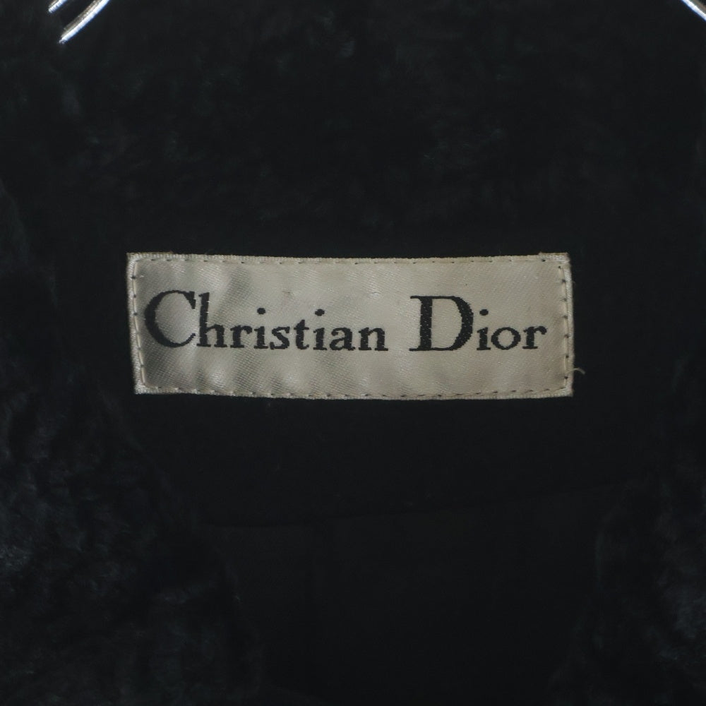 Christian Dior(クリスチャンディオール) ファーカラー ウール ダブルロングコート レディース ブラック