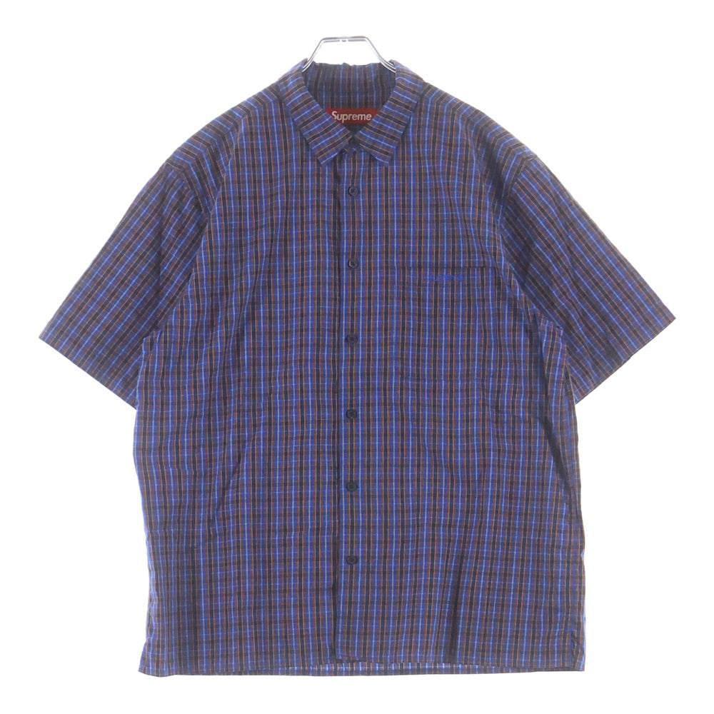 SUPREME(シュプリーム) 25SS Mini Plaid S/S Shirt クラシックロゴ刺繍 ミニ チェック柄 半袖シャツ ブルー/オレンジ
