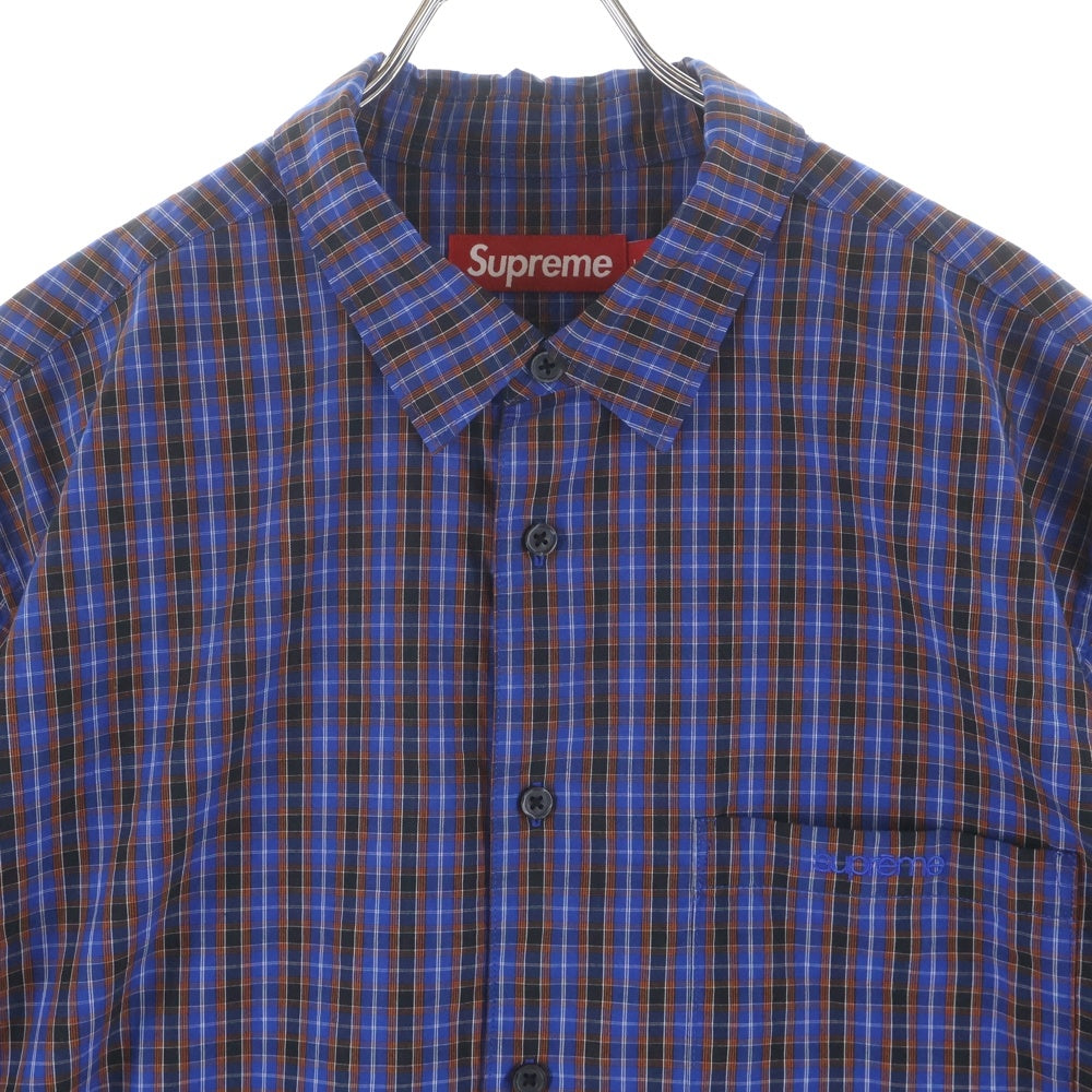 SUPREME(シュプリーム) 25SS Mini Plaid S/S Shirt クラシックロゴ刺繍 ミニ チェック柄 半袖シャツ ブルー/オレンジ