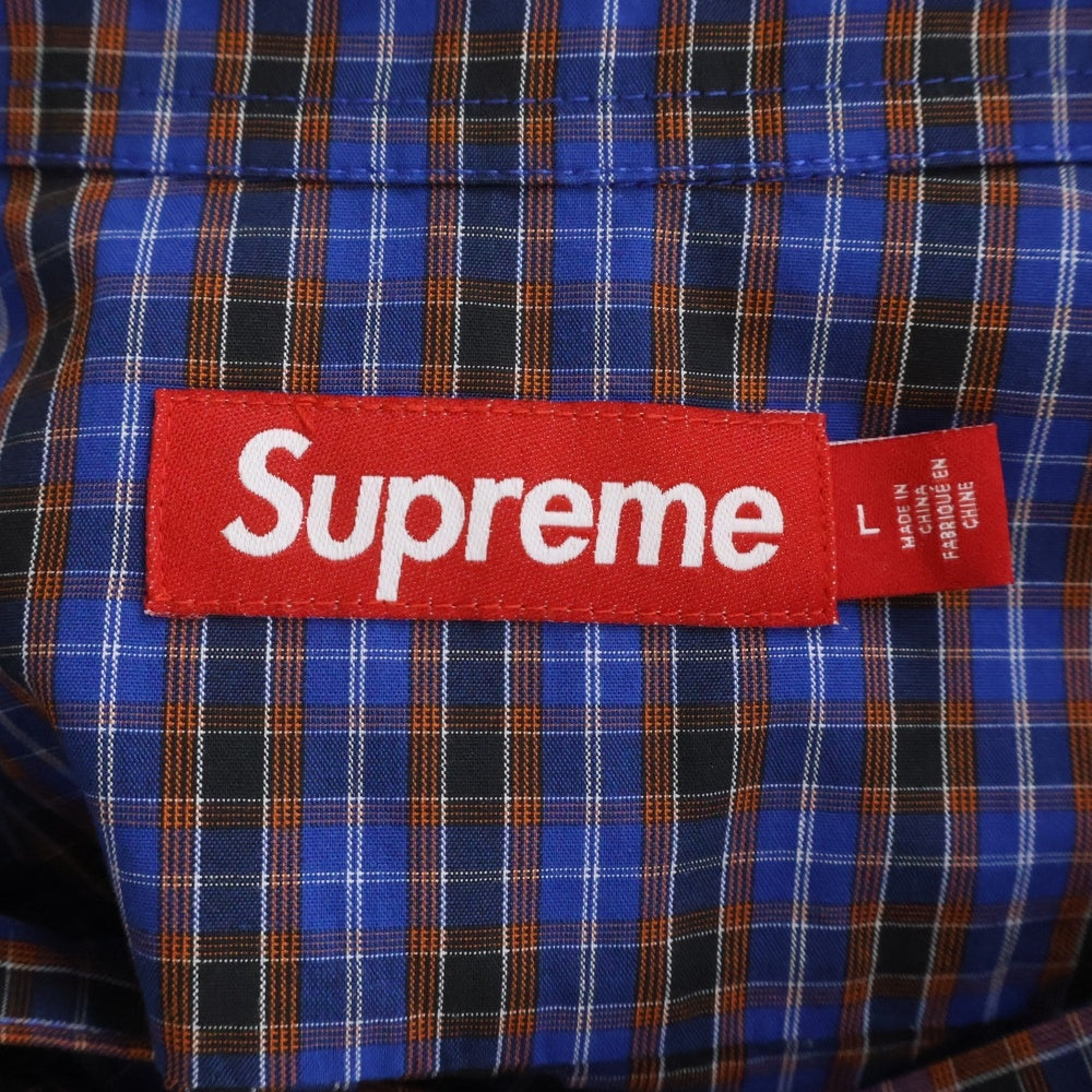 SUPREME(シュプリーム) 25SS Mini Plaid S/S Shirt クラシックロゴ刺繍 ミニ チェック柄 半袖シャツ ブルー/オレンジ