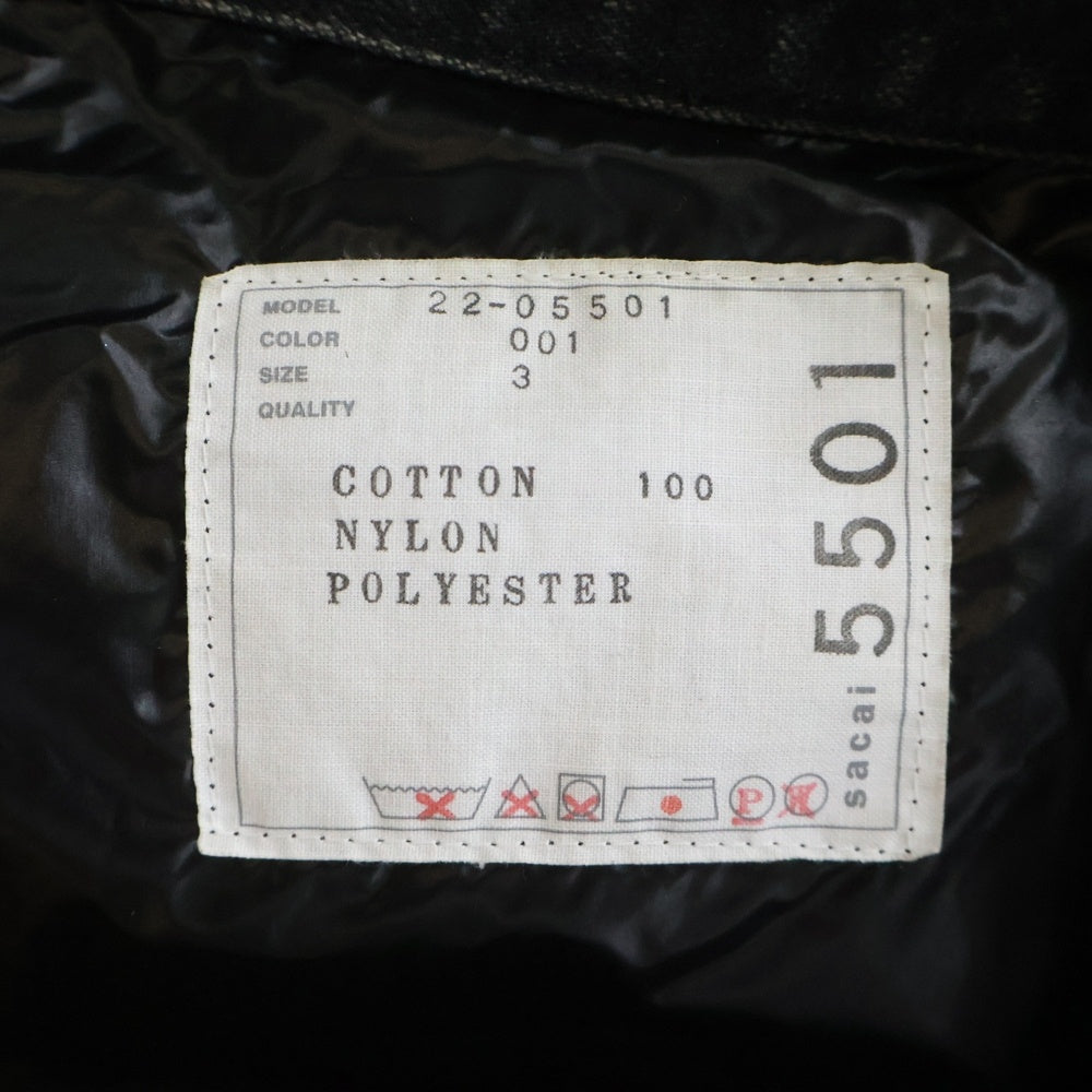 Sacai(サカイ) 22AW 再構築 ドッキング ボタンダウン デニム ダウンジャケット ブラック 22-05501