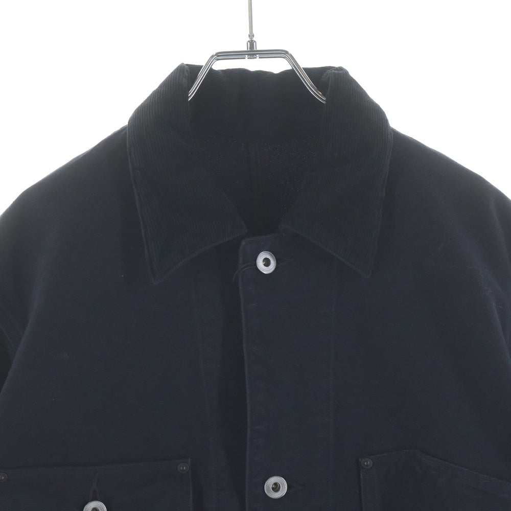 A.PRESSE(アプレッセ) 25AW SILK HEMP COVERALL JACKET ヴィンテージ シルクヘンプ 襟コーディロイ カバーオール ジャケット ブラック 25AAP-01-53